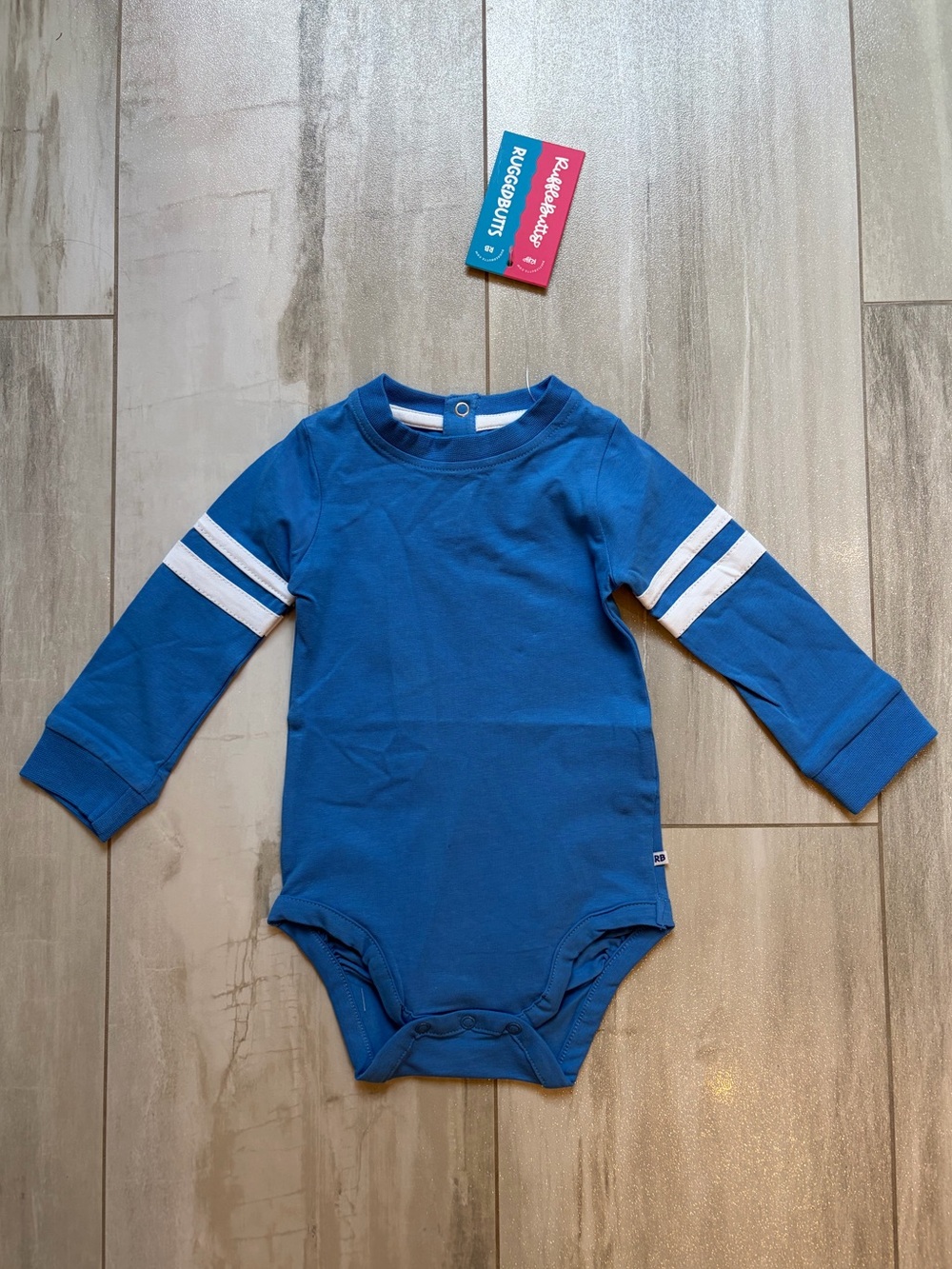 NWT RuggedButts Vibrant Sonic Blue Stripe Long Sleeve Basics Bodysuit Boys 6-12M